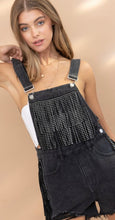 Load image into Gallery viewer, Black Fringe Studded Denim Overalls