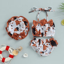 Load image into Gallery viewer, Cow Print Swimsuit &amp; Sun Hat